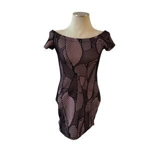 Y2K 2000s Pink Black Fish Net Stretch Mini Dress Fairy Grunge Skater Goth Sz S